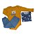 Kit Conjunto Body 3 Peças Bebê em Suedine 100% Algodão Urso Mostarda e Azul - Kiko Baby - Imagem 2