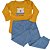 Kit Conjunto Body 3 Peças Bebê em Suedine 100% Algodão Urso Mostarda e Azul - Kiko Baby - Imagem 4