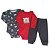 Kit Conjunto Body 3 Peças Bebê em Suedine 100% Algodão Urso Vermelho e Cinza - Kiko Baby - Imagem 1