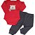 Kit Conjunto Body 3 Peças Bebê em Suedine 100% Algodão Urso Vermelho e Cinza - Kiko Baby - Imagem 2