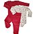 Kit Conjunto Body 3 Peças Bebê em Suedine 100% Algodão Florzinha/Poá Vermelho - Kiko Baby - Imagem 1