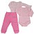 Kit Conjunto Body 3 Peças Bebê em Suedine 100% Algodão Princesa/listrado Rosa - Kiko Baby - Imagem 1
