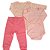 Kit Conjunto Body 3 Peças Bebê em Suedine 100% Algodão Princesa/listrado Salmão - Kiko Baby - Imagem 1