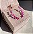 Brinco Ear Cuff Corações Graduados Safira Rosa Banhado a Ródio Branco - Imagem 4