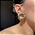 Brinco Flor Texturizado Liso Banhado a Ouro - Imagem 3
