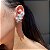 Brinco Ear Cuff Folhas Cravejadas e Pérolas Shell Banhado a Ródio Branco - Imagem 3