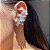 Brinco Ear Cuff Folhas Cravejadas e Pérolas Shell Banhado a Ródio Branco - Imagem 1