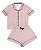Pijama Adulto Feminino Shorts e Camiseta Manga Curta Listrado Rosa e Azul - Imagem 1