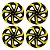 Jogo Calota Esportiva Aro 14 Spider Black/Yellow emblema Ford Preto - Imagem 1
