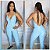 Macacão Longo Fitness Azul Bebê Jacquard Escamado - Imagem 1
