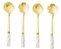 Cj 4 Colheres Aço Inox P/ Chá Cabo Cerâmica Flowers Dourado/ Branco - Imagem 1