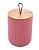 Potiche De Cerâmica Decorativo C/ Tampa Em Bambu e Pegador De Corda Lines Rosa 10x10x12,5cm - Imagem 1