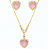 CONJUNTO DOURADO CORAÇÃO ROSA CLARO COM PEDRAS DE ZIRCÔNIAS BRANCAS - Imagem 1