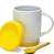 Caneca com Colher, Alça Soft e Tampa Base em Silicone - Amarela - Imagem 2