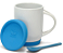 Caneca com Colher, Alça Soft e Tampa Base em Silicone - Azul Claro - Imagem 2
