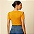 Camiseta Manga Princesa Gola Redonda de Algodão Egípcio Cor Amarelo Mostarda Merci - Imagem 3
