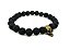 Pulseira Masculina Pedra Vulcânica Caveira Skull Ouro Velho - Imagem 3