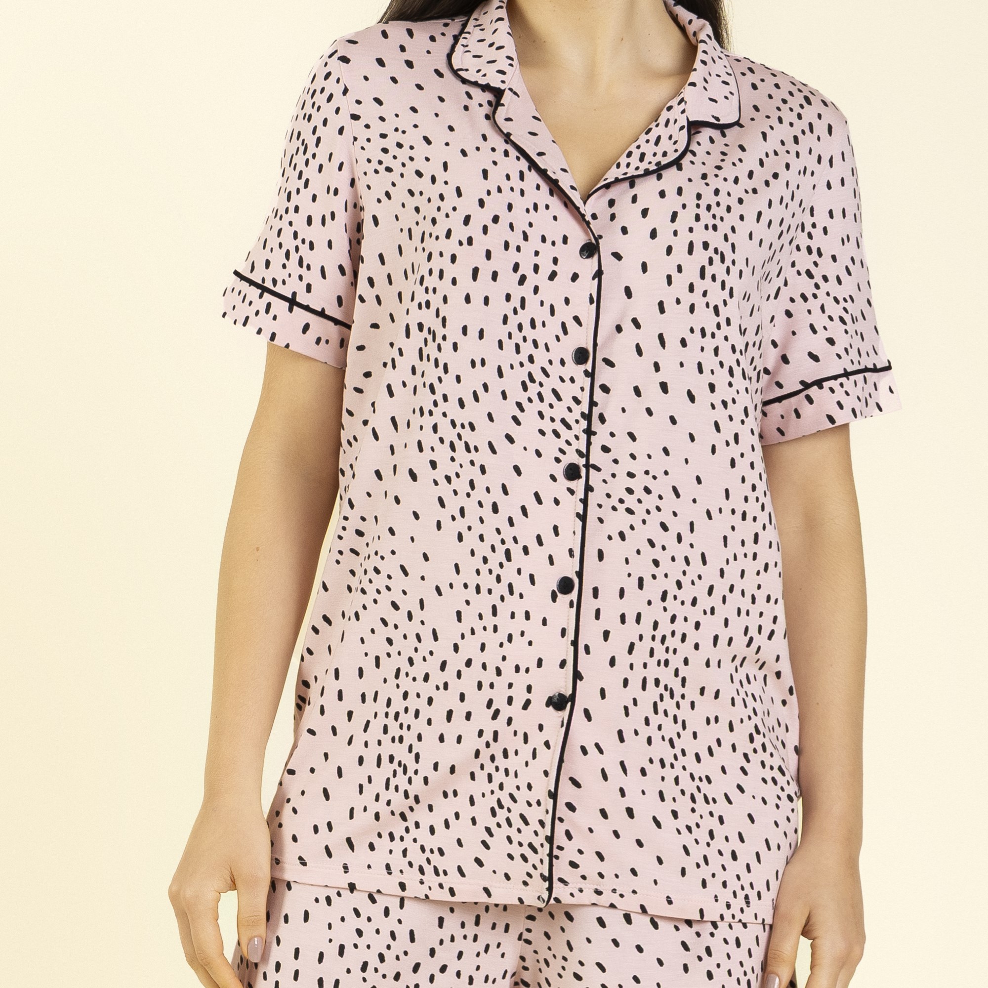 Pijama Feminino Curto Aberto Rosa Polka Dots - Imagem 3