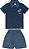 Conjunto camisa polo em malha penteada e bermuda em chambray jeans - Imagem 1