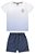 Conjunto masculino camisa branco degrade e shorts em moletinho jeans - Imagem 1
