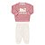 Conjunto feminino em pelinhos na cor rosa estampa touquinha com lacinho - Imagem 1
