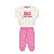 Conjunto feminino em pelinhos na cor marfim estampa touquinha com lacinho - Imagem 1