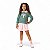 Conjunto feminino casaco em pelo alpaca na cor verde e shorts-saia em malha - Imagem 1