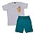 Conjunto masculino camisa branca em gorgurão e shorts verde - Imagem 1