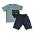 Conjunto masculino camisa na cor cinza cromo e bermuda preta com detalhes - Imagem 1