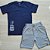 Conjunto masculino camisa azul marinho e bermuda cinza com detalhes - Imagem 3