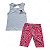 Conjunto feminino regata com detalhes nas costas e bermuda estilo ciclista estampa cachorrinhas - Imagem 1