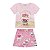Conjunto feminino camisa rosa com estampa gatinha e shorts estampado - Imagem 1