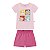 Conjunto feminino camisa na cor rosa estampa gatinhas - Imagem 1