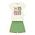Conjunto feminino camisa off white com estampa gatinhas e shorts verde - Imagem 2