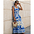 Vestido Longo Feminino Estampado Elegante Decote Quadrado Azul Branco - Imagem 6