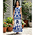 Vestido Longo Feminino Estampado Elegante Decote Quadrado Azul Branco - Imagem 4