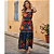Vestido Longo Feminino Estampado Elegante Decote Quadrado Azul Laranja - Imagem 5
