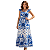 Vestido Longo Feminino Estampado Elegante Decote Quadrado Azul Estampado - Imagem 1