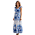 Vestido Longo Feminino Estampado Elegante Decote Quadrado Azul Estampado - Imagem 4