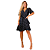 Vestido Curto Feminino Transpassado Com Babado E Manga Solta Preto Bolinhas - Imagem 5