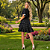 Vestido Curto Feminino Transpassado Com Babado E Manga Solta Preto Bolinhas - Imagem 6