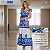 Vestido Longo Feminino Estampado Elegante Decote Quadrado Azul - Imagem 4