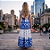 Vestido Longo Feminino Estampado Elegante Decote Quadrado Azul - Imagem 8