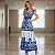 Vestido Longo Feminino Estampado Elegante Decote Quadrado Azul - Imagem 5
