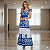 Vestido Longo Feminino Estampado Elegante Decote Quadrado Azul - Imagem 4