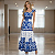 Vestido Longo Feminino Estampado Elegante Decote Quadrado Azul - Imagem 1
