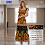 Vestido Longo Feminino Estampado Elegante Decote Quadrado Preto/Laranja - Imagem 4