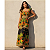 Vestido Longo Feminino Estampado Elegante Decote Quadrado Preto/Laranja - Imagem 5