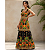 Vestido Longo Feminino Estampado Elegante Decote Quadrado Preto/Laranja - Imagem 6