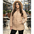 Jaqueta Feminina Puffer Alongada Com Capuz Peluciado Frio Bege - Imagem 5